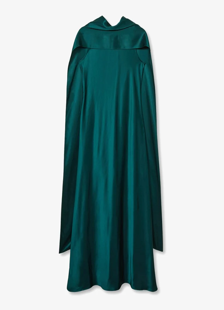 Rochie lungă din satin Reiss Fae cu guler șal