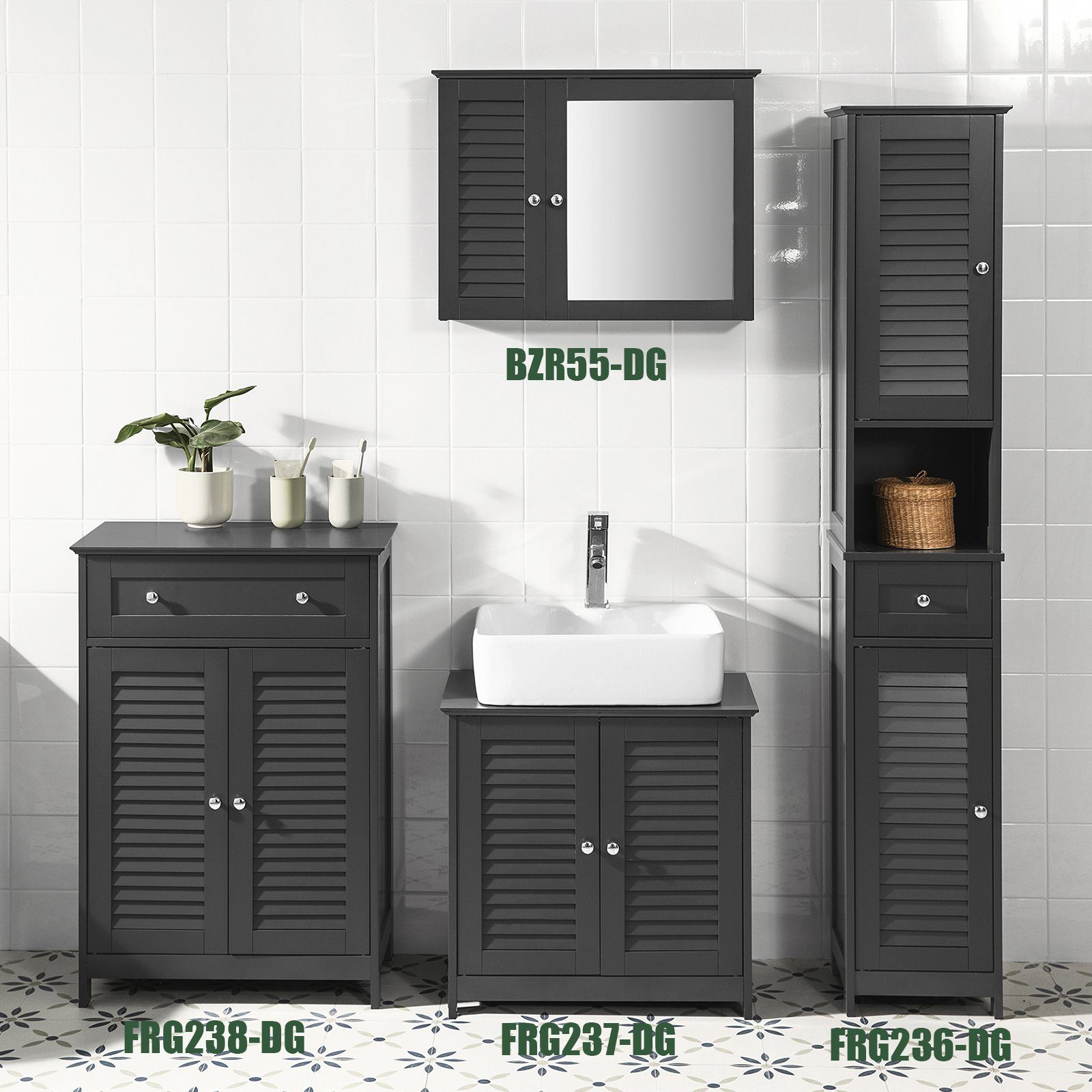 SoBuy Badezimmerspiegelschrank BZR55 mit Lamellentür Hängeschrank mit Spiegeltür Wandschrank Badschrank