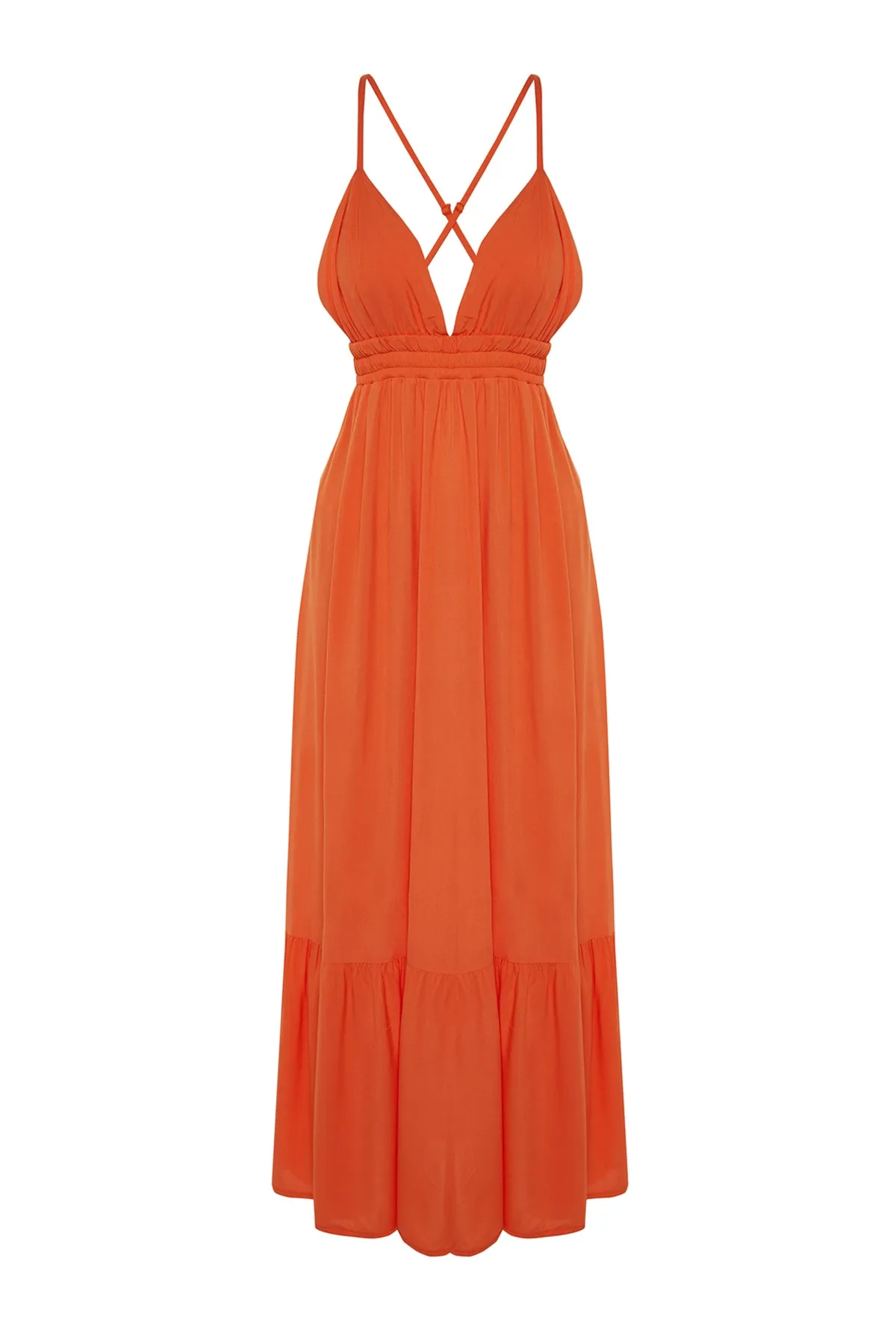Trendyol Collection  Orangefarbenes, gewebtes, rückenfreies Maxi-Strandkleid TBESS23EL00244