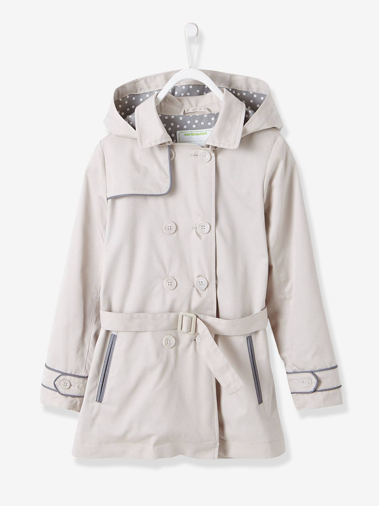 Trench fille déperlant à capuche amovible beige