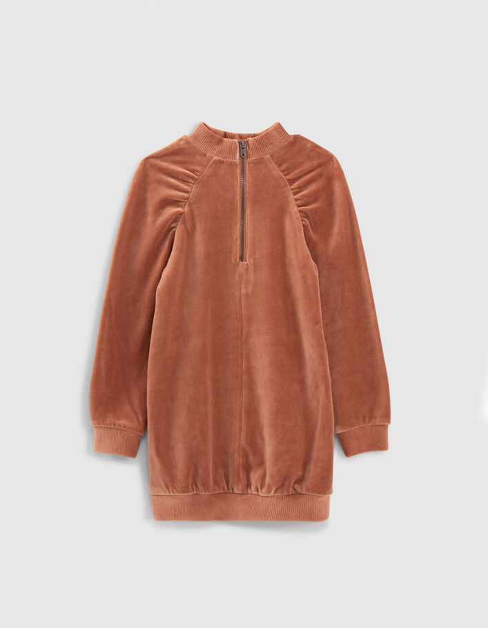 Robe rose cuivré maille velours à capuche fille