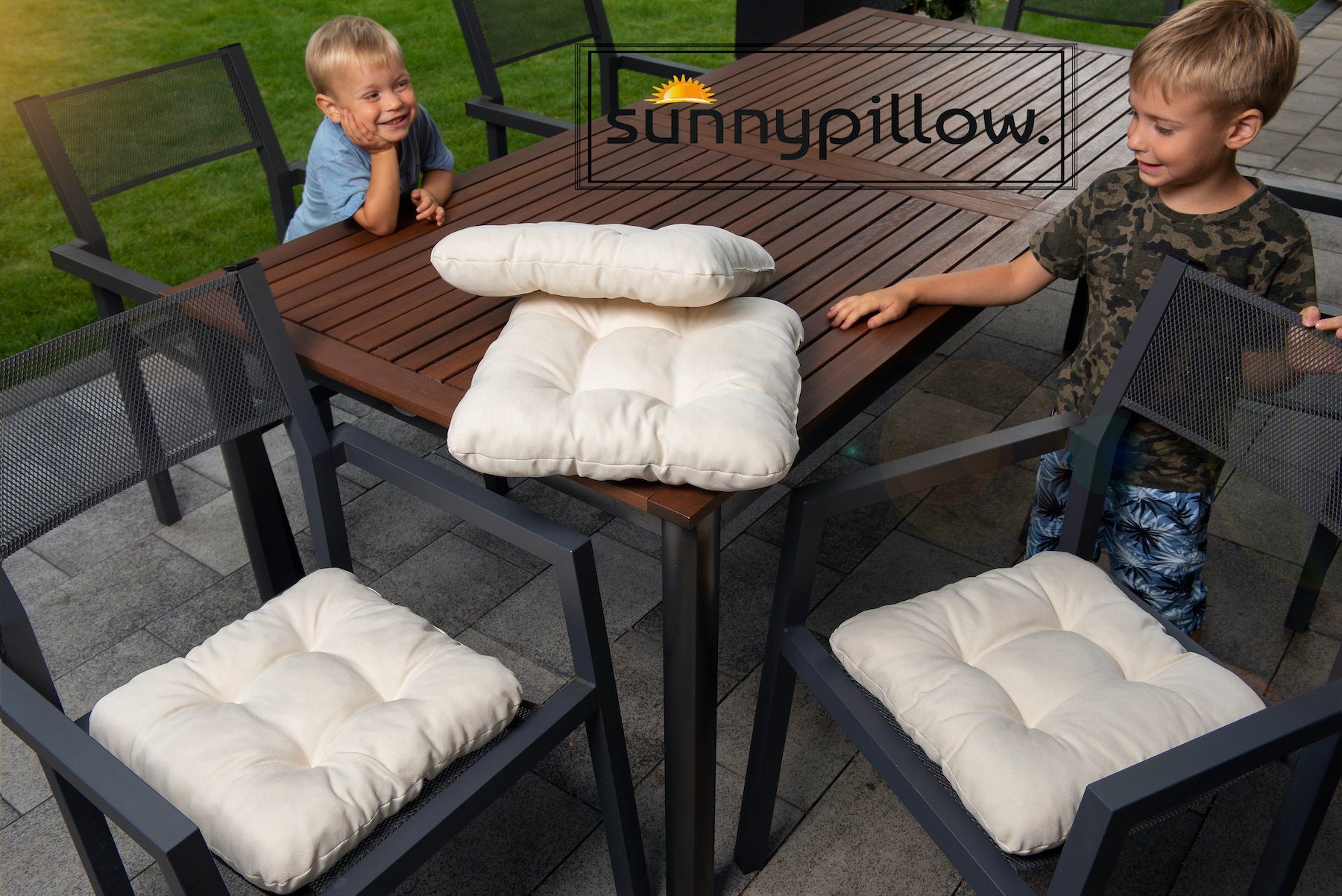 sunnypillow Stuhlkissen 4er Set Stuhlkissen 40x40 cm Bequeme 8cm, Polsterauflage Auflage für Stühle / Bänke