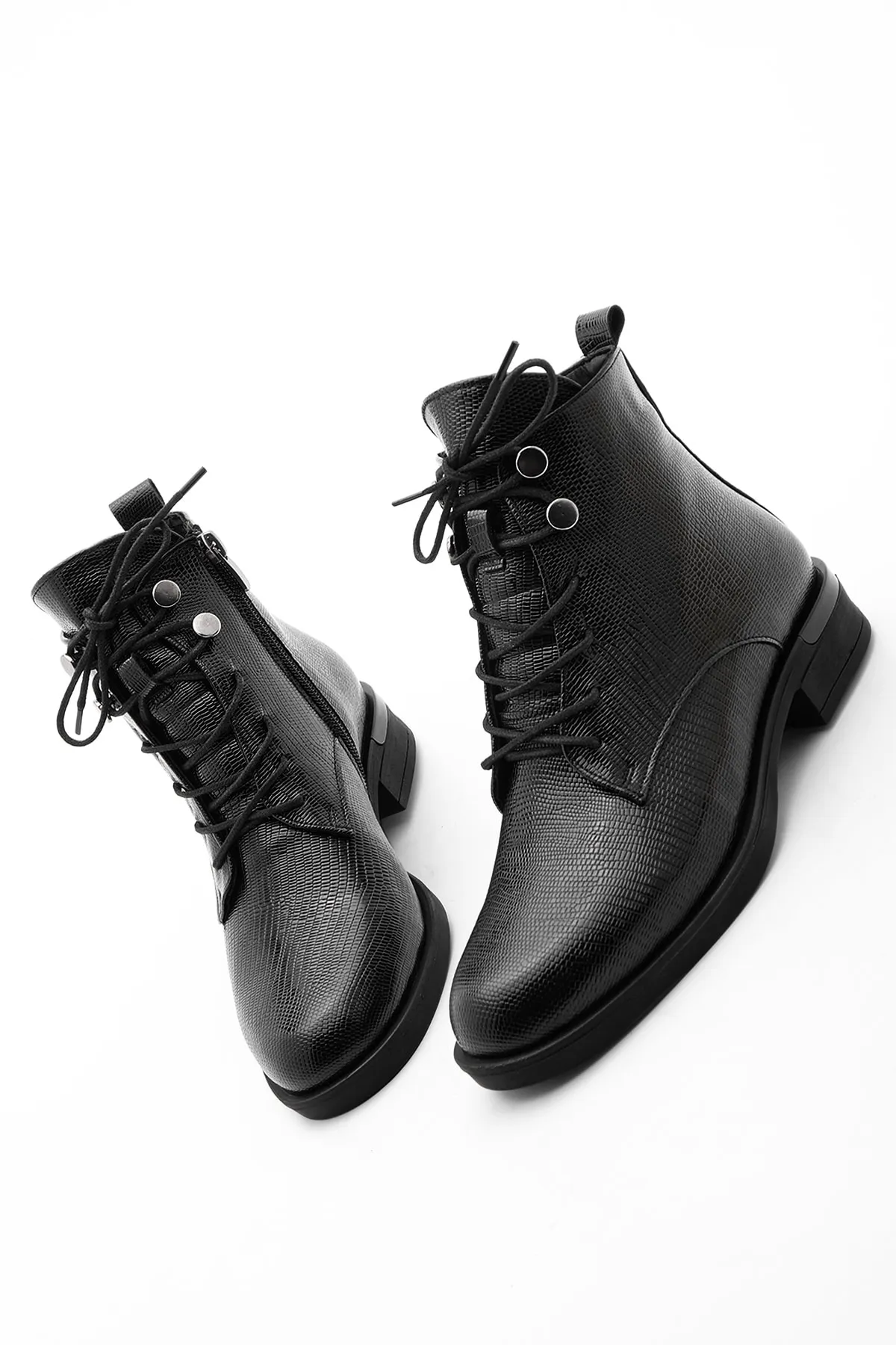 Marjin  Damenstiefel, Schnürstiefel, Reißverschluss, Ligante, Schwarz, Schlangenleder
