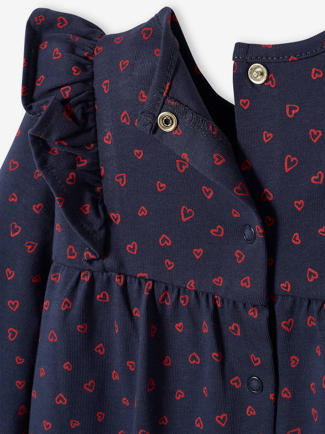 Vertbaudet Mädchen Baby Volantkleid BASIC - marine bedruckt