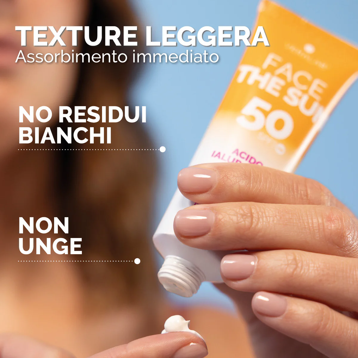 Productos solares FACE THE SUN ÁCIDO HIALURÓNICO - Crema facial SPF50 con ingredientes activos antiedad e hidratantes - Protector solar facial de alta protección.
