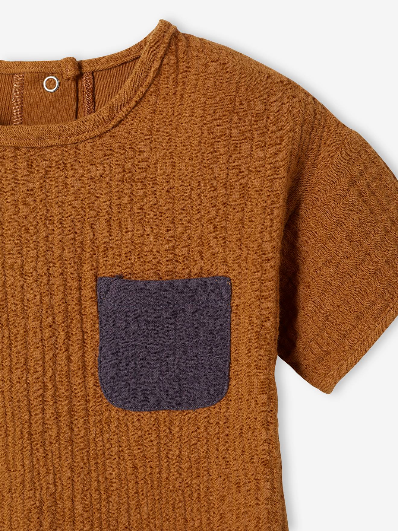 T-shirt bébé bi-matière caramel