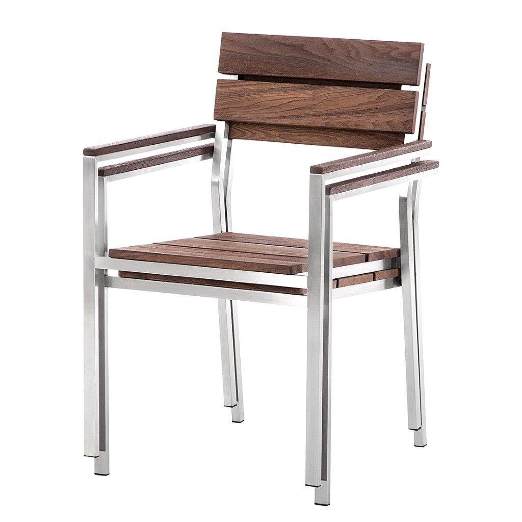 Home Feeling Gartenstuhl 2er Set Stapelstuhl Teakholz Edelstahl Soho, braun, ca. 56x61x86 cm