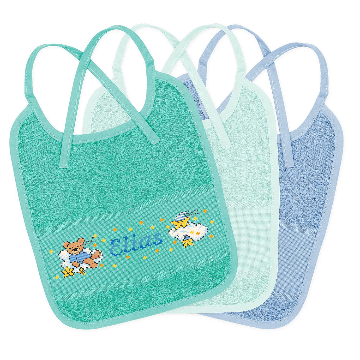 buttinette Sticklätzchen 3er-Pack, smaragd/mint/blau