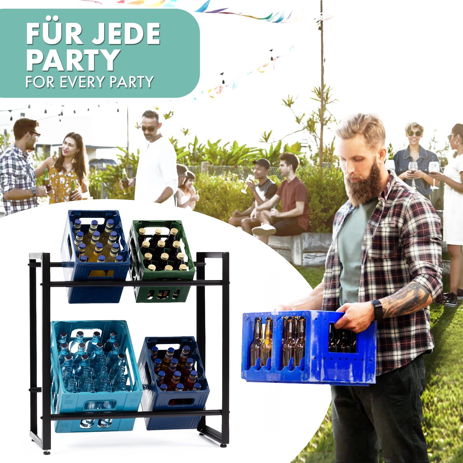 Kubus Flaschenregal Flaschenkastenständer Yuki, Schwarz, In 2 Größen erhältlich