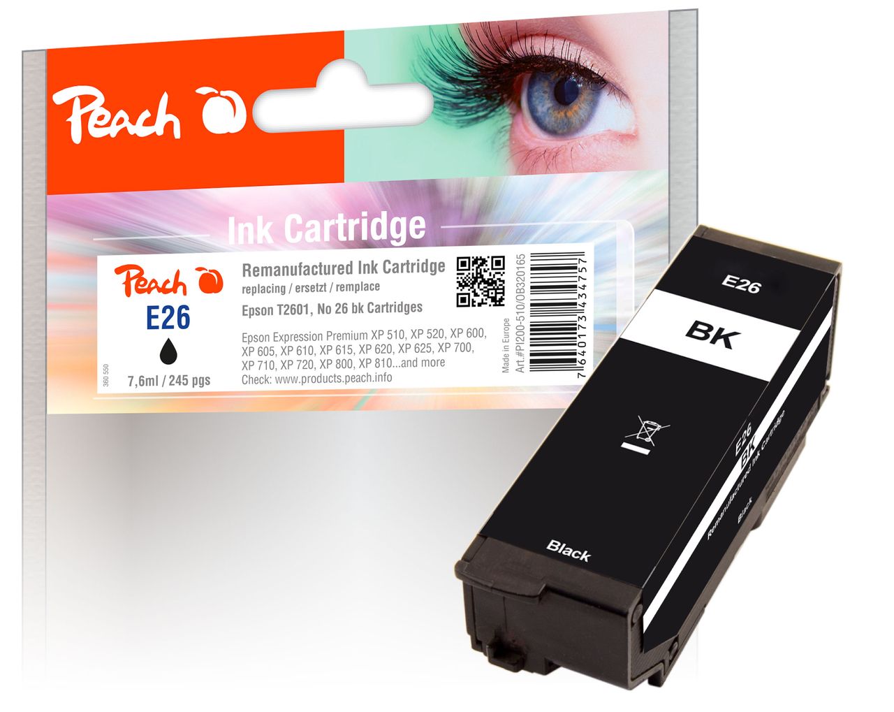 Peach Tintenpatrone schwarz ersetzt Epson No. 26 bk