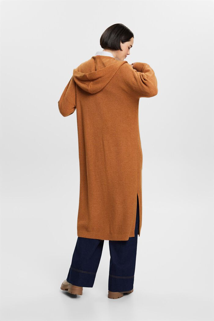 Offener, langer Cardigan mit Kapuze