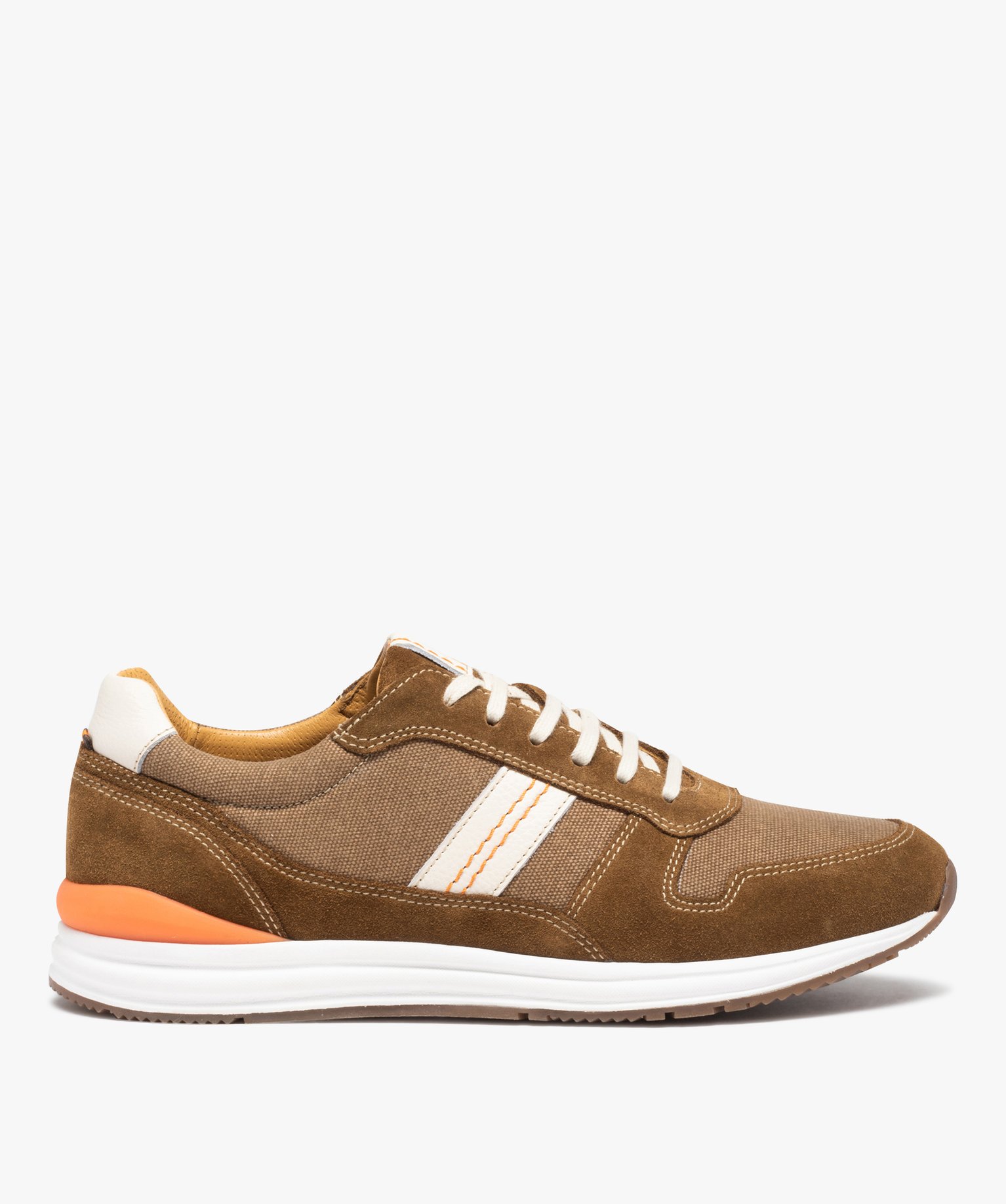 Baskets homme dessus toile et cuir - Tanéo camel | GEMO