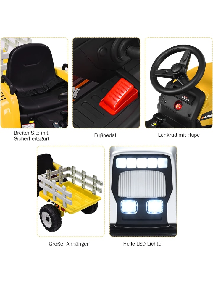 COSTWAY 12V Traktor ab 3 Jahren in Gelb günstig kaufen 135 cm