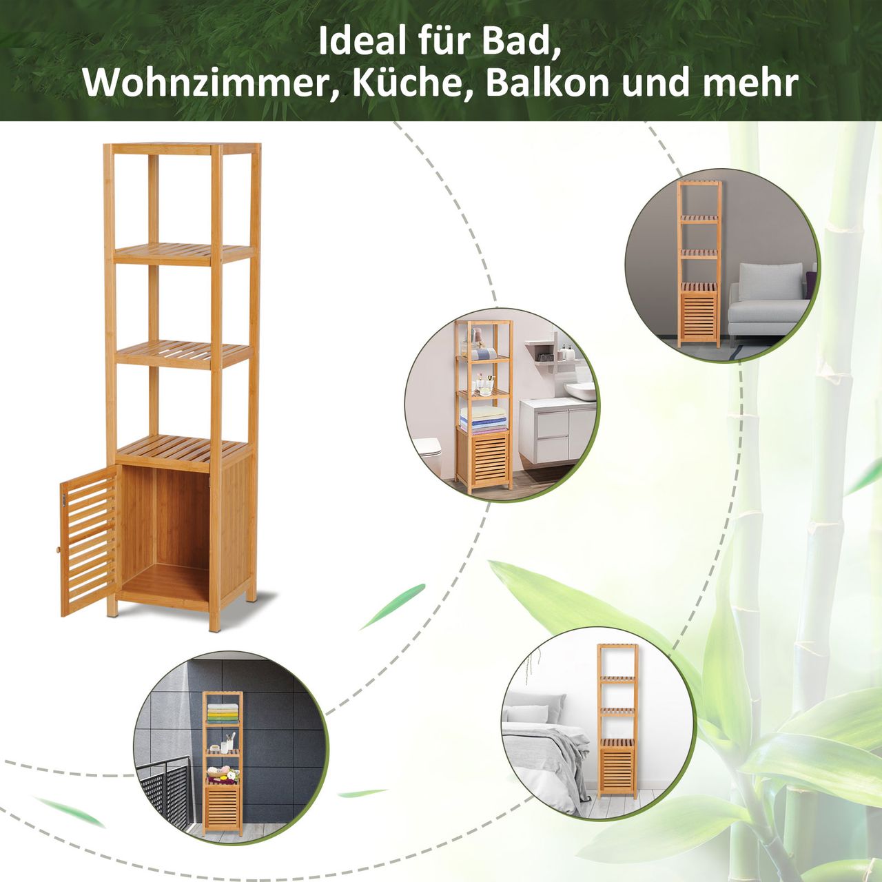 HOMCOM Badschrank Badezimmerschrank mit 3 offenen Fächern für Badezimmer, Natur