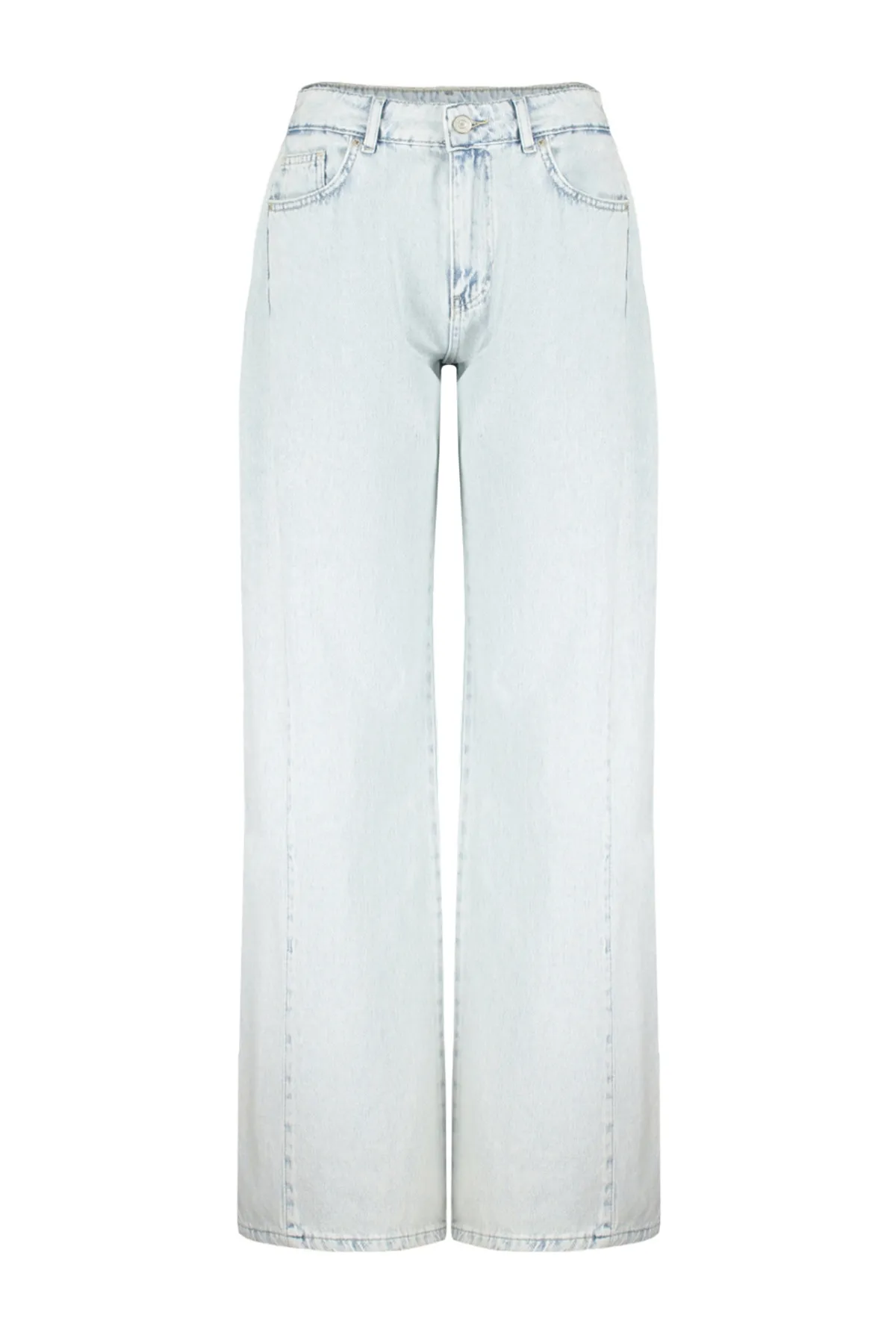 Trendyol Collection  Hellblaue Jeans mit hoher Taille und extra weitem Bein und Ziernähten TWOAW24JE00260