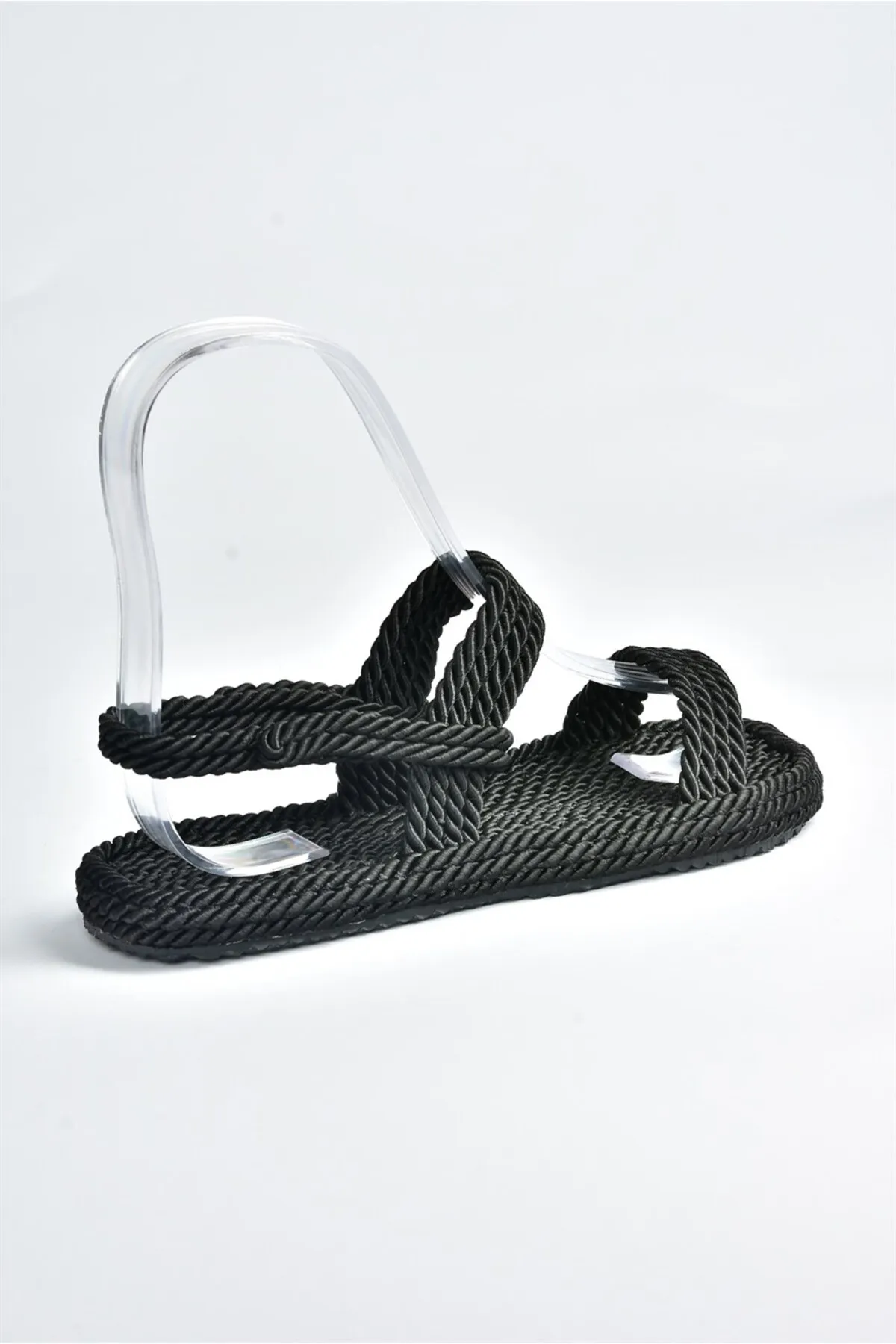 Fox Shoes  Schwarze Seil-String-Stroh-Damensandalen K596012104