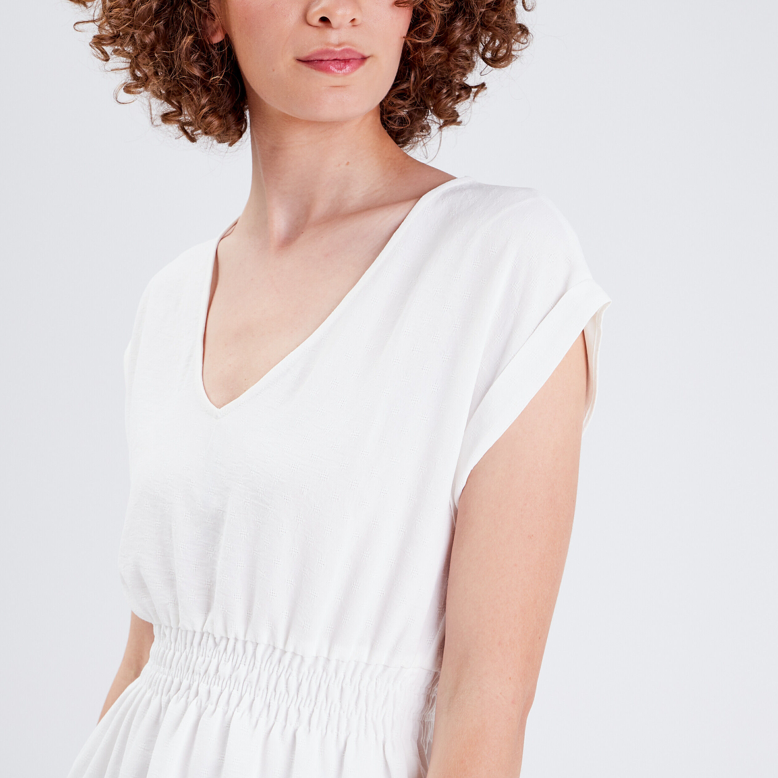 Robe évasée manches courtes ecru femme | Cache Cache