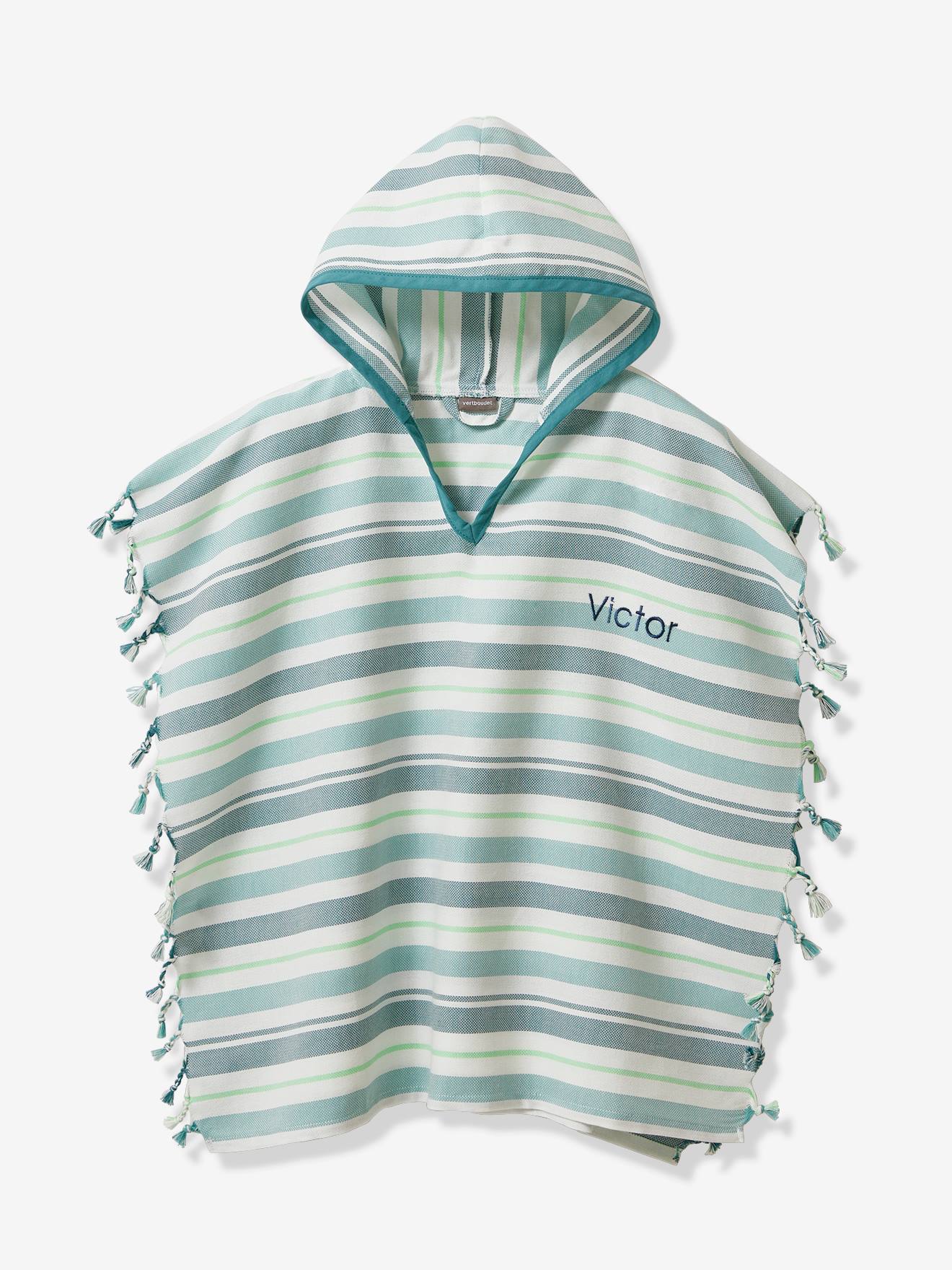 Poncho enfant fouta rayé personnalisable rayé bleu