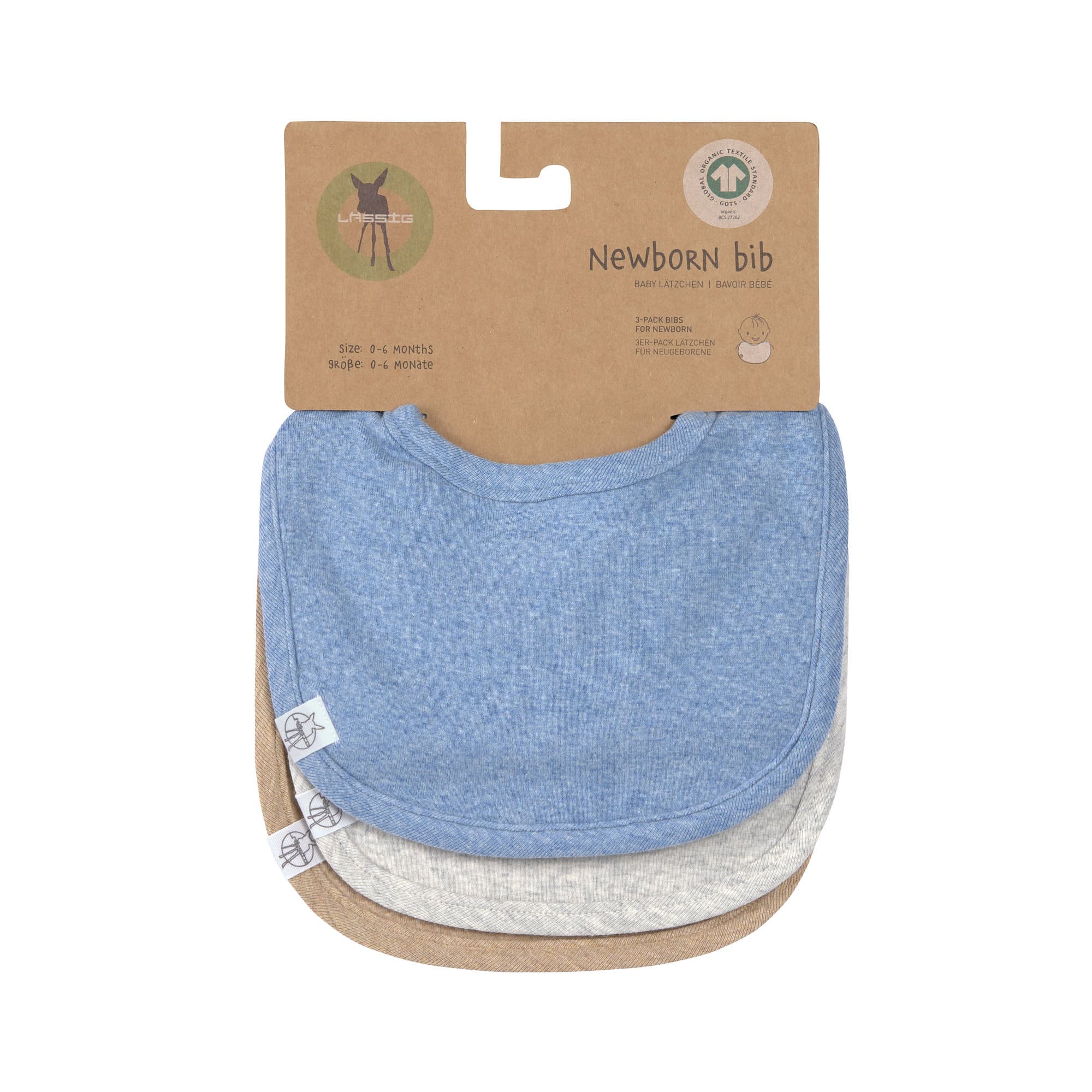 Spucklätzchen 3er Set - Baumwolle (bio), Blau Hellgrau Beige