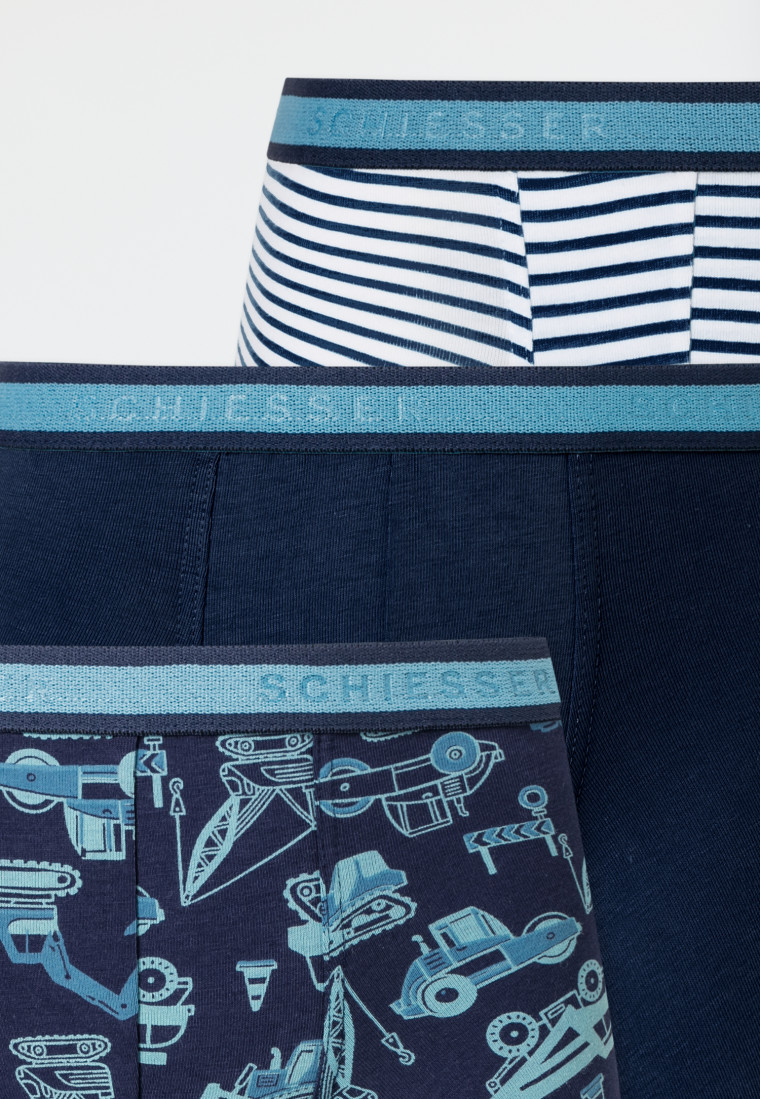 Shorts 3er-Pack Organic Cotton Webgummibund Streifen und Fahrzeugprint - 95/5