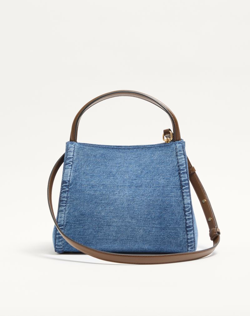 Bolsa Valentino Garavani Alltime Média em Jeans com Alça de Ombro em Fita Bordada