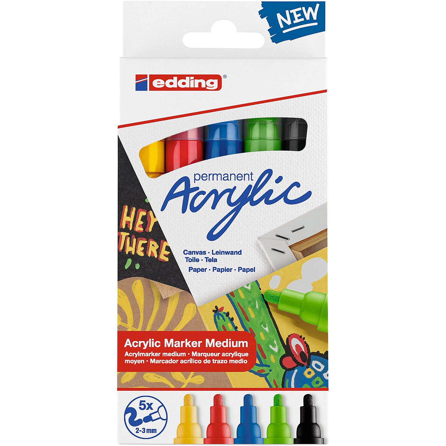 edding Acrylmarker-Set medium, Basic, 5 Stifte