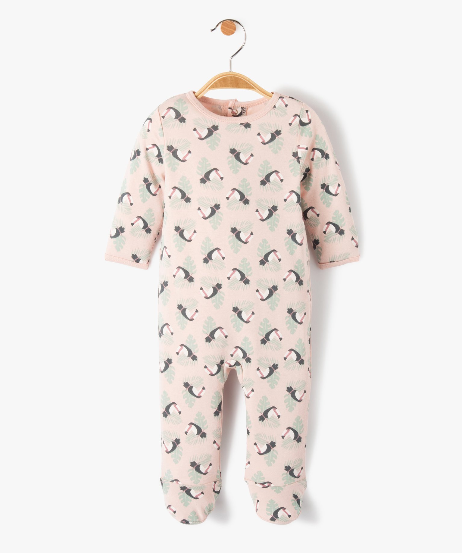 Pyjama bébé avec motifs toucans fermeture pont dos rose | GEMO