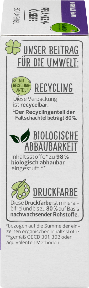 Seifenstück Pflanzenölseife mit Bio-Lavendel, 100 g