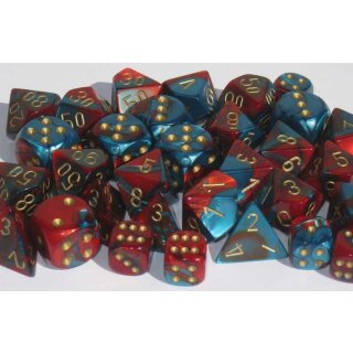 Red-Teal with Gold (Set aus 7-Würfeln) [Gemini]