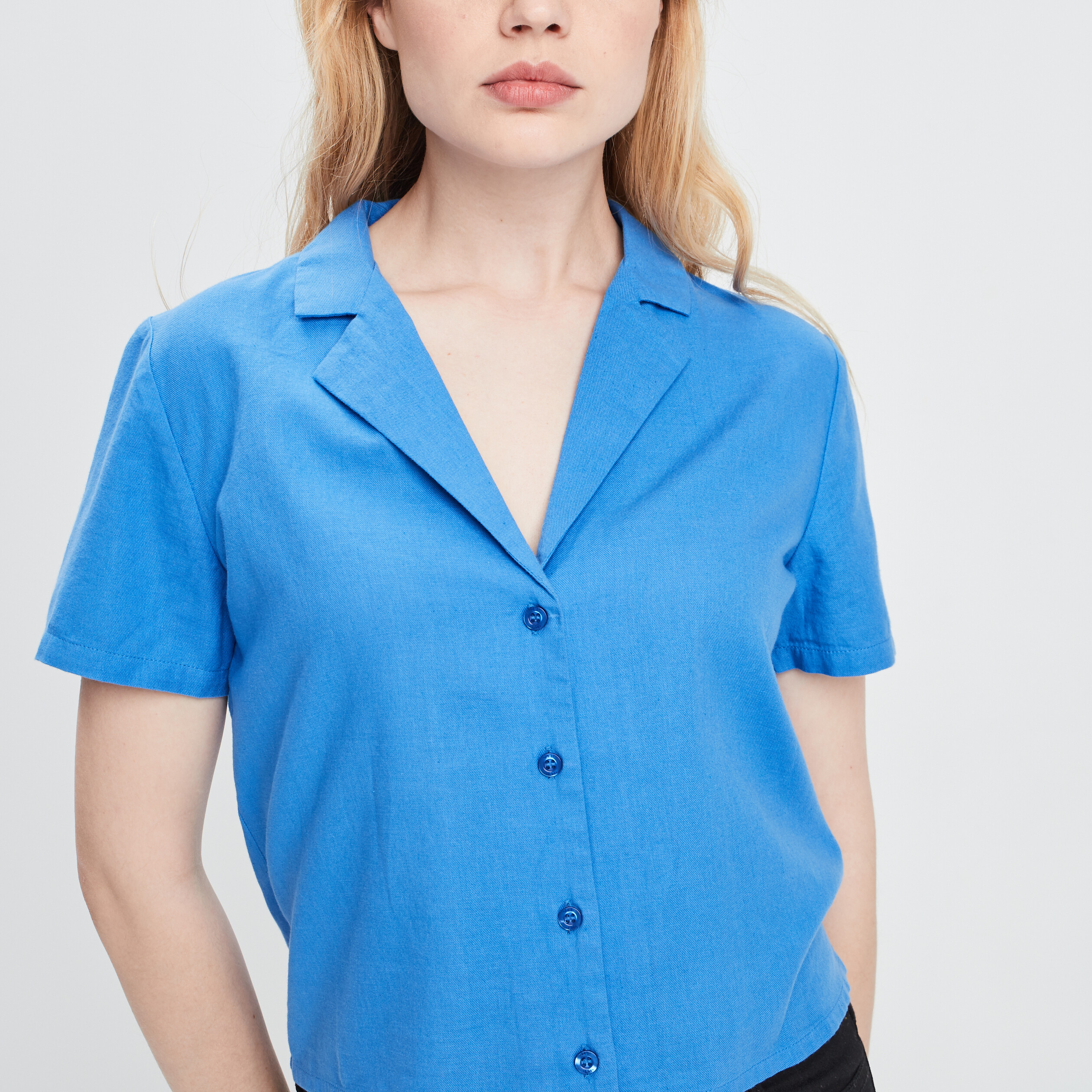 Chemise cropped coton bleu electrique femme | La Halle