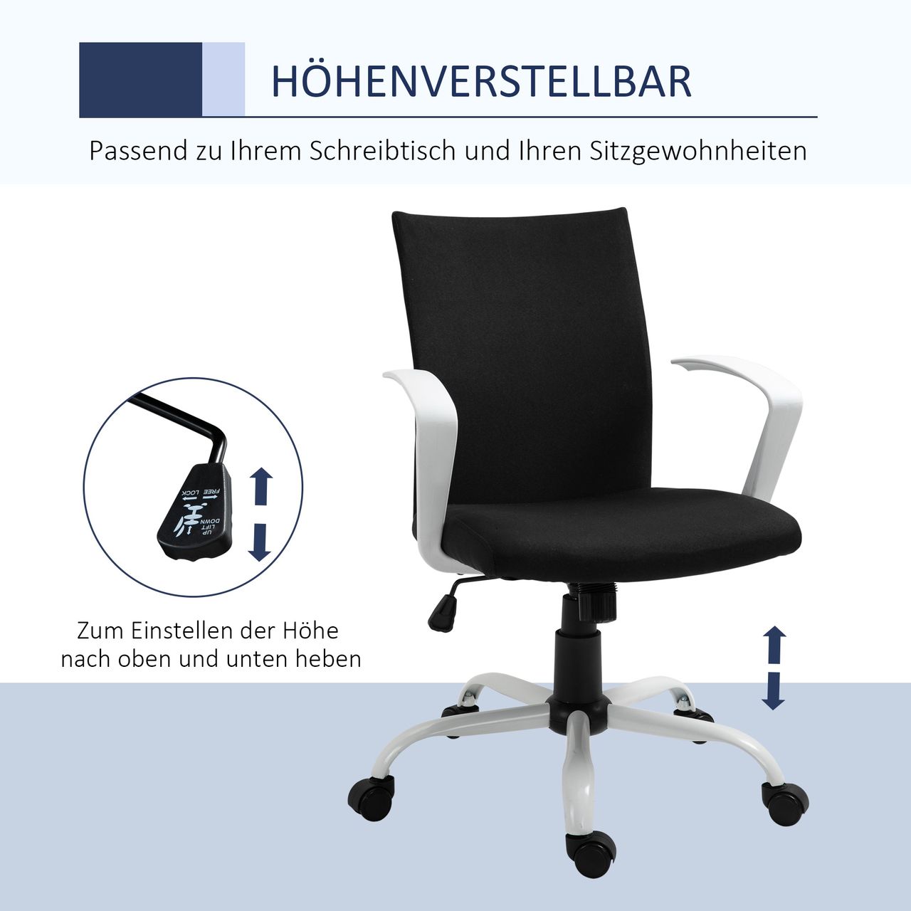 HOMCOM Bürostuhl Schreibtischstuhl Netzrückenstütze mit Wippenfunktion Kopflehne Home-Office-Stuhl höhenverstellbarer ergonomisch 360°-Drehräder Schaumstoff Nylon Schwarz 61 x 61 x 89-99 cm