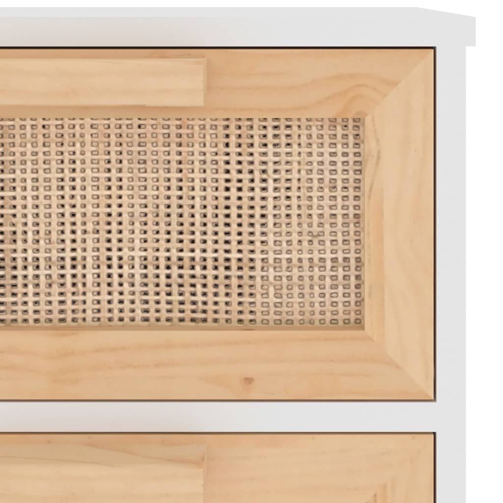 vidaXL Sideboard Sideboard Weiß 40x30x90 cm Massivholz Kiefer und Natur-Rattan (1 St)
