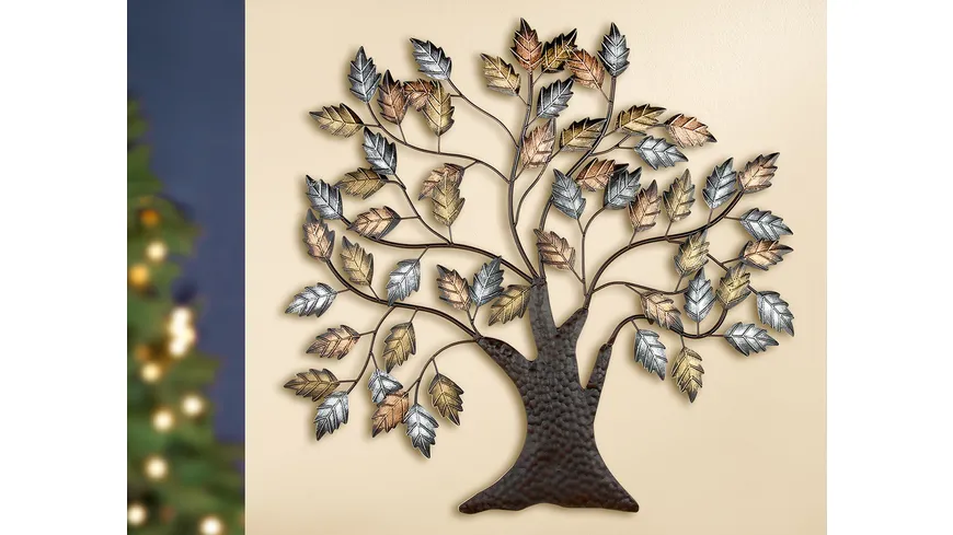 GILDE Wandrelief Baum H=70cm gold, silber