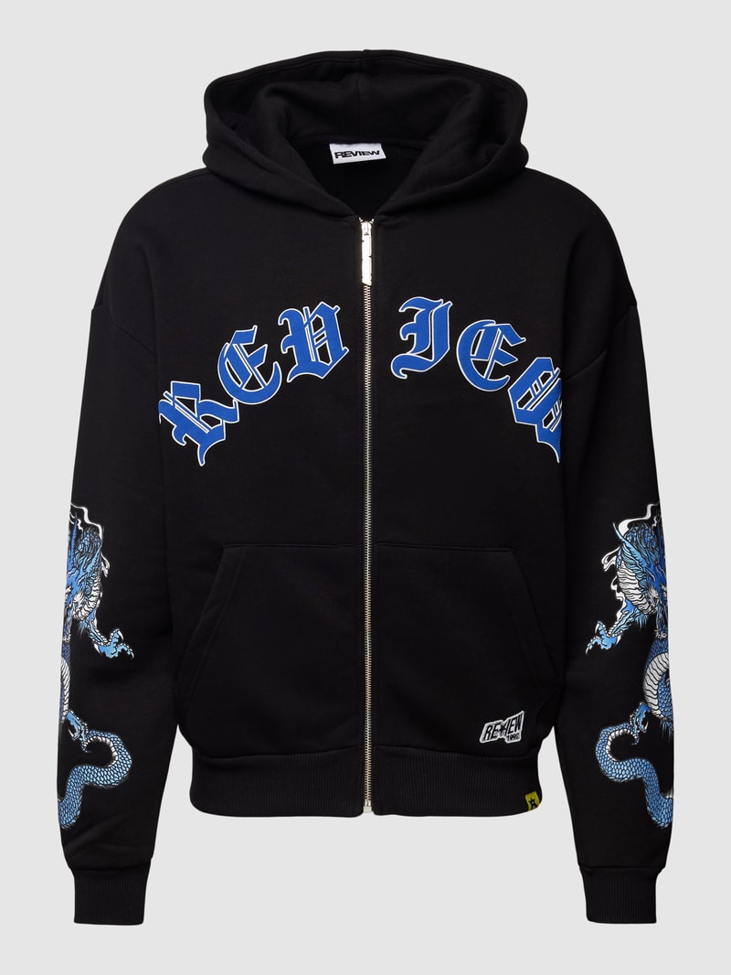 Sweatjacke mit Motiv-Print in schwarz