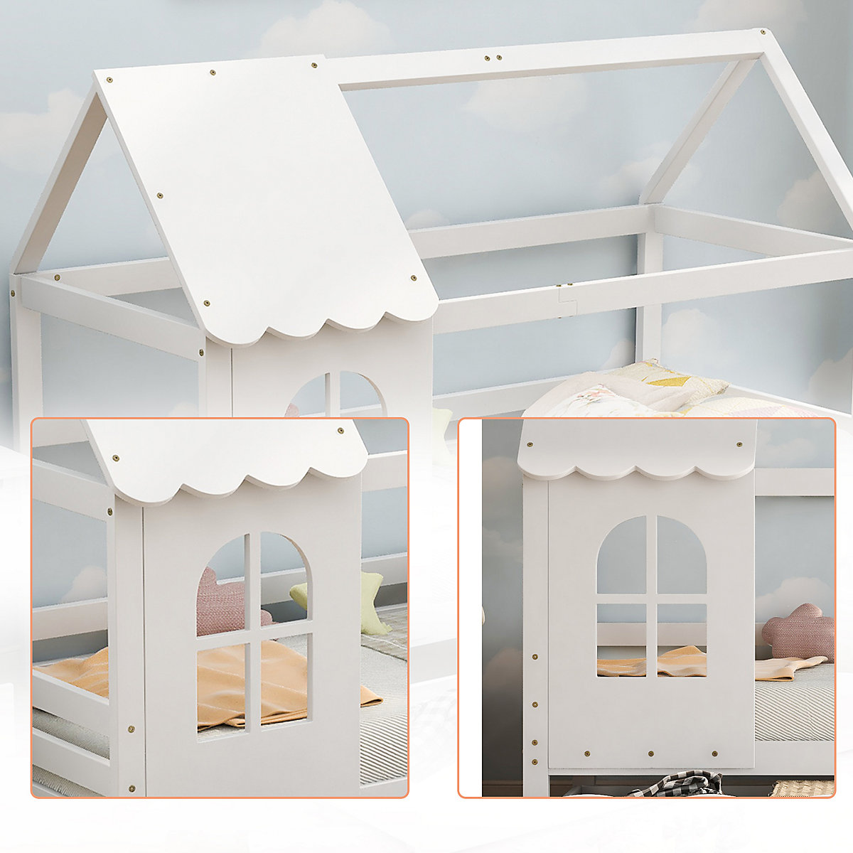 Hausbett 90x200 cm mit Schubladen und Rausfallschutz