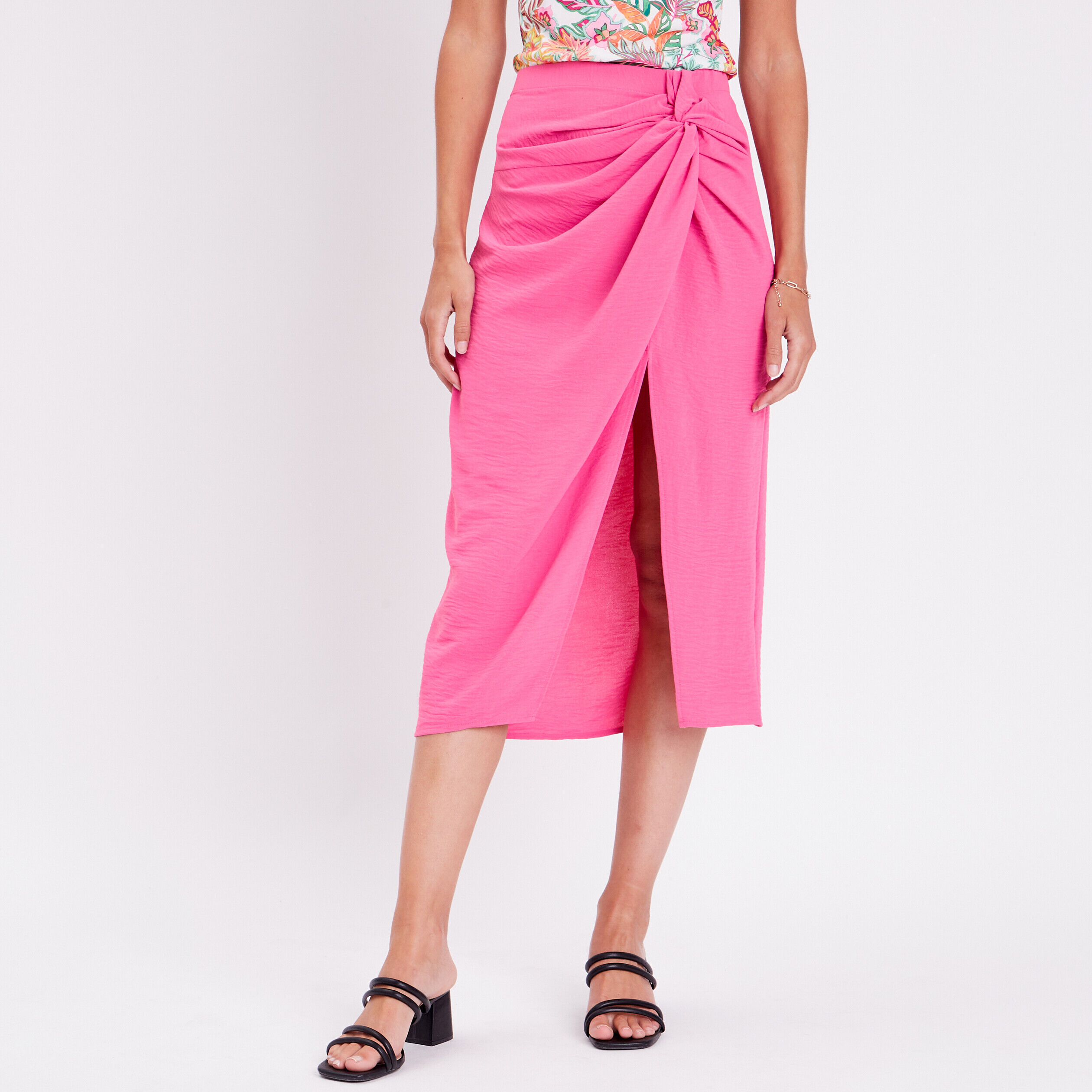 Jupe droite effet noué rose fushia femme | Cache Cache