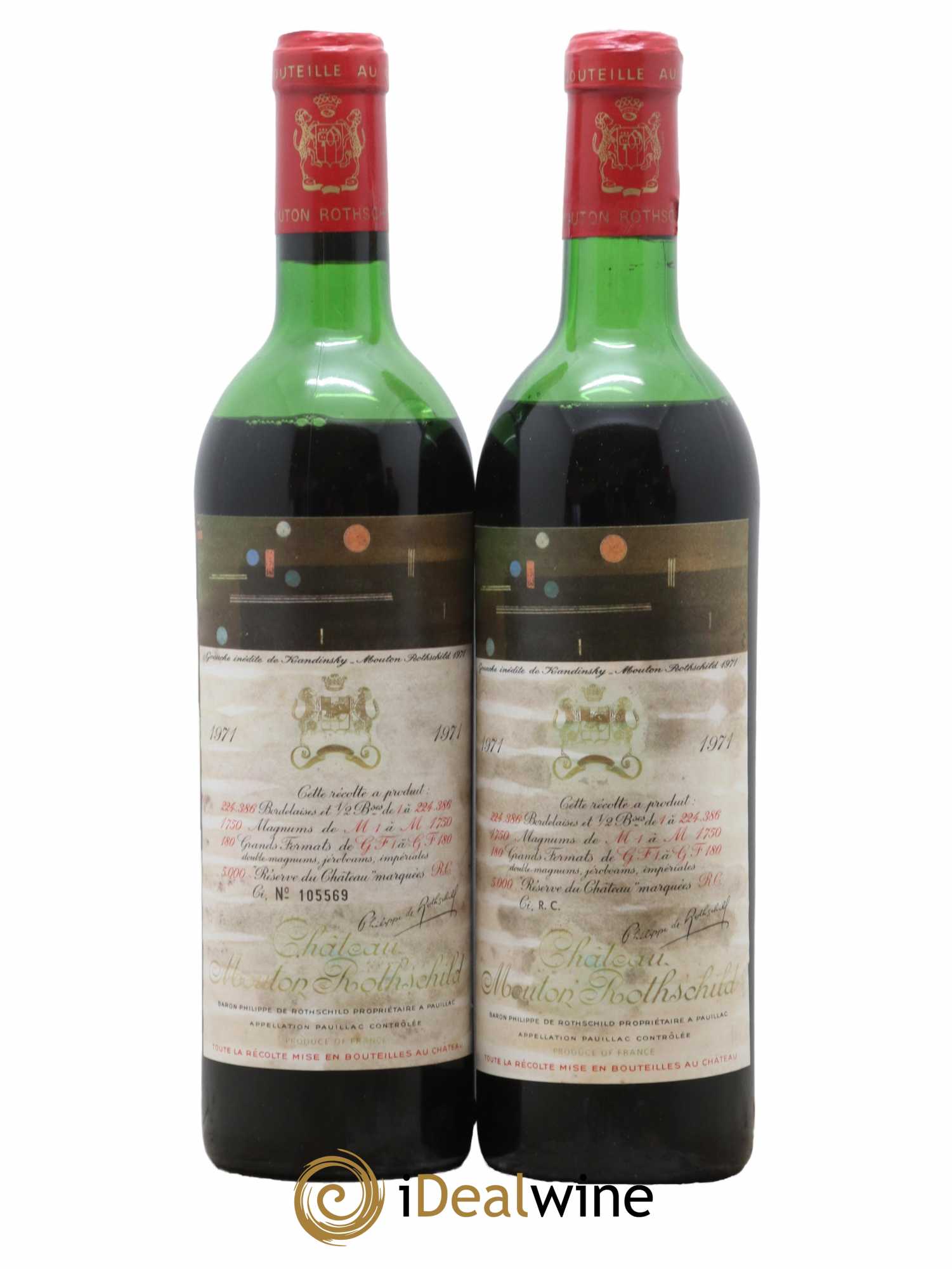 Château Mouton Rothschild 1er Grand Cru Classé  1971 - Lot de 2 Bouteilles