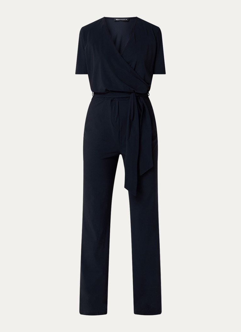 Espressofarbener Jumpsuit mit geradem Schnitt und Bindegürtel