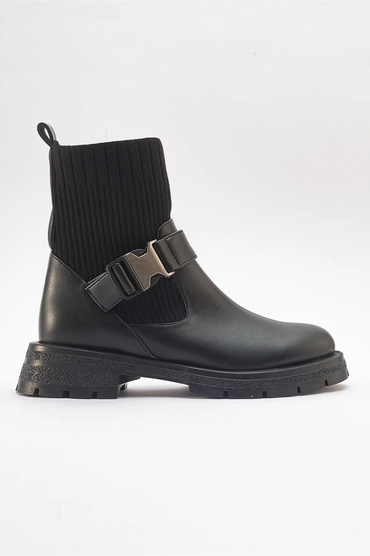 LuviShoes  VALON Damenstiefel mit schwarzer Schnalle und Strickwaren