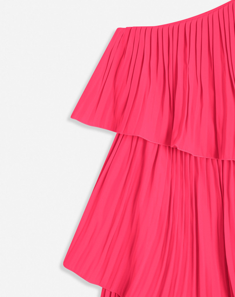 ROBE ASYMÉTRIQUE AVEC VOLANTS EN CHARMEUSE