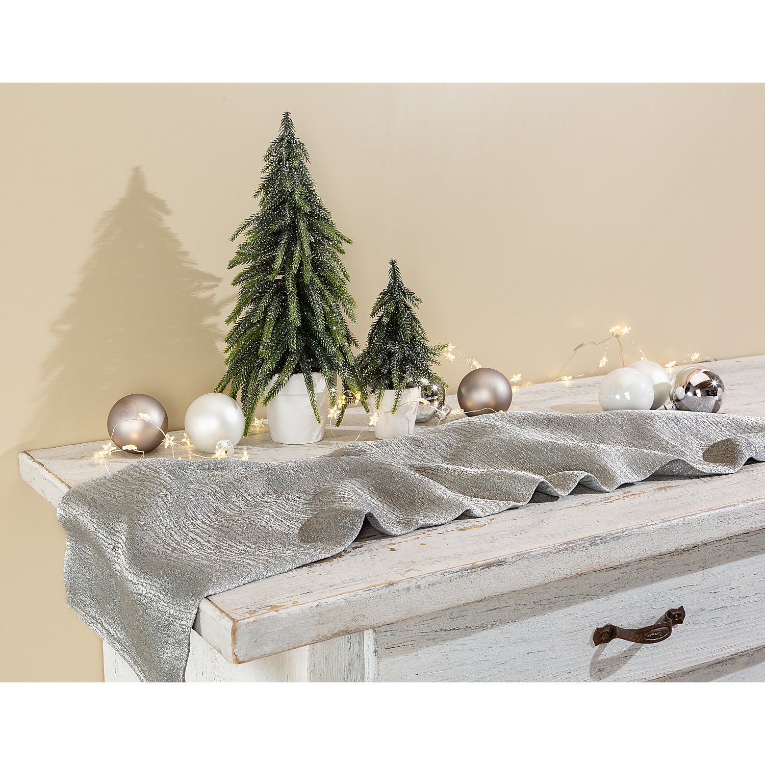Dekostoff mit Glitzer, grau/silber