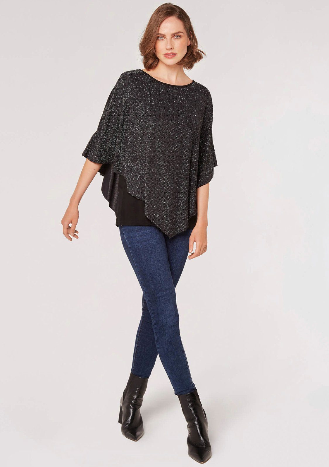 Apricot Blusenponcho Asymmetric Sparkle Cape Top (1-tlg) in Glanzoptik