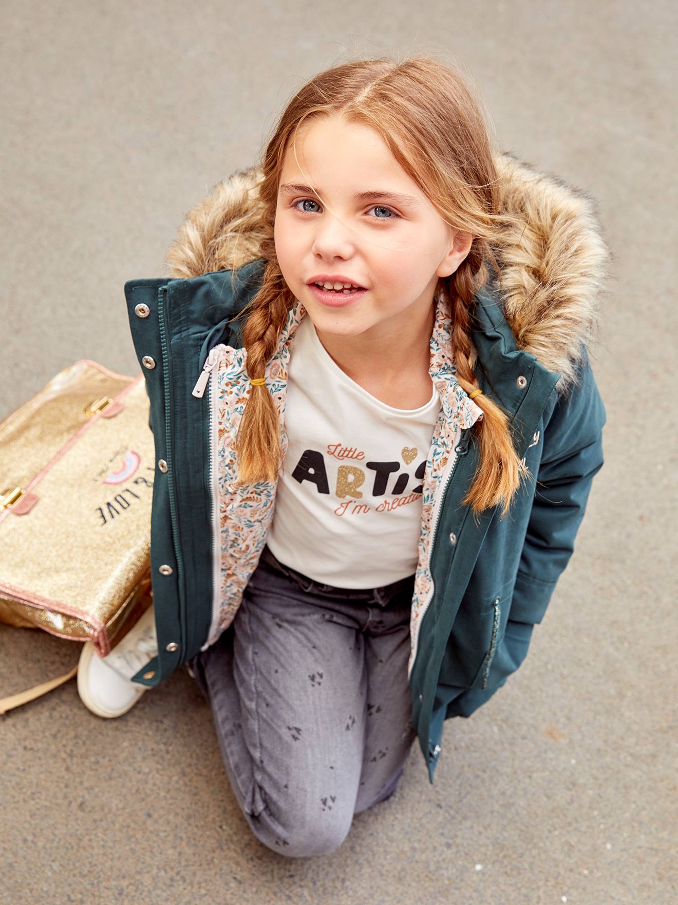 Vertbaudet Mädchen Jeans, gerades Bein Oeko-Tex - grau