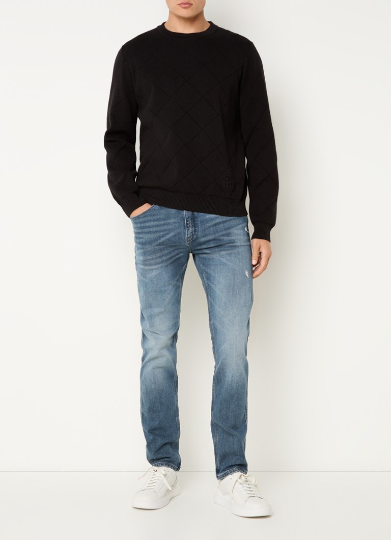 Pulover Symond din material tricotat fin cu logo HUGO BOSS imprimat