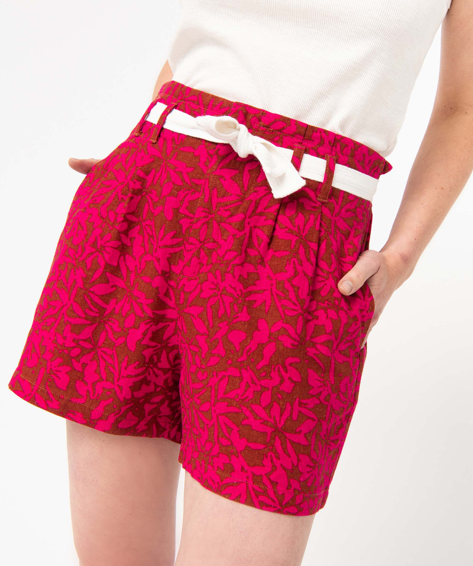 Short femme imprimé contenant du lin imprime | GEMO