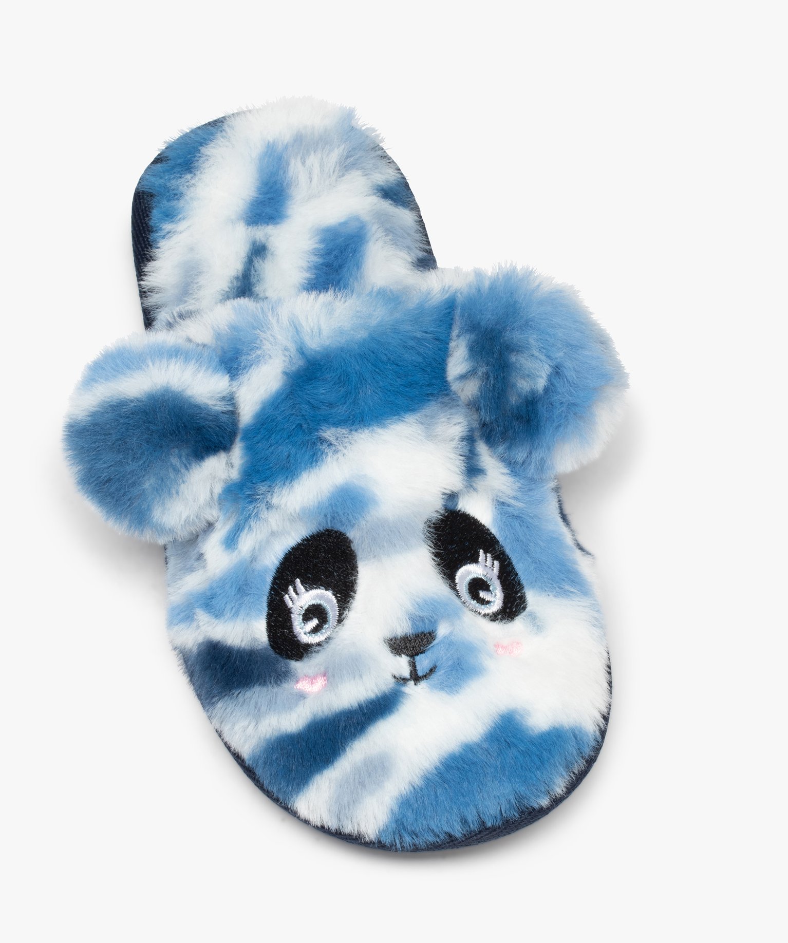 Chaussons fille mules plates en volume panda bleu | GEMO