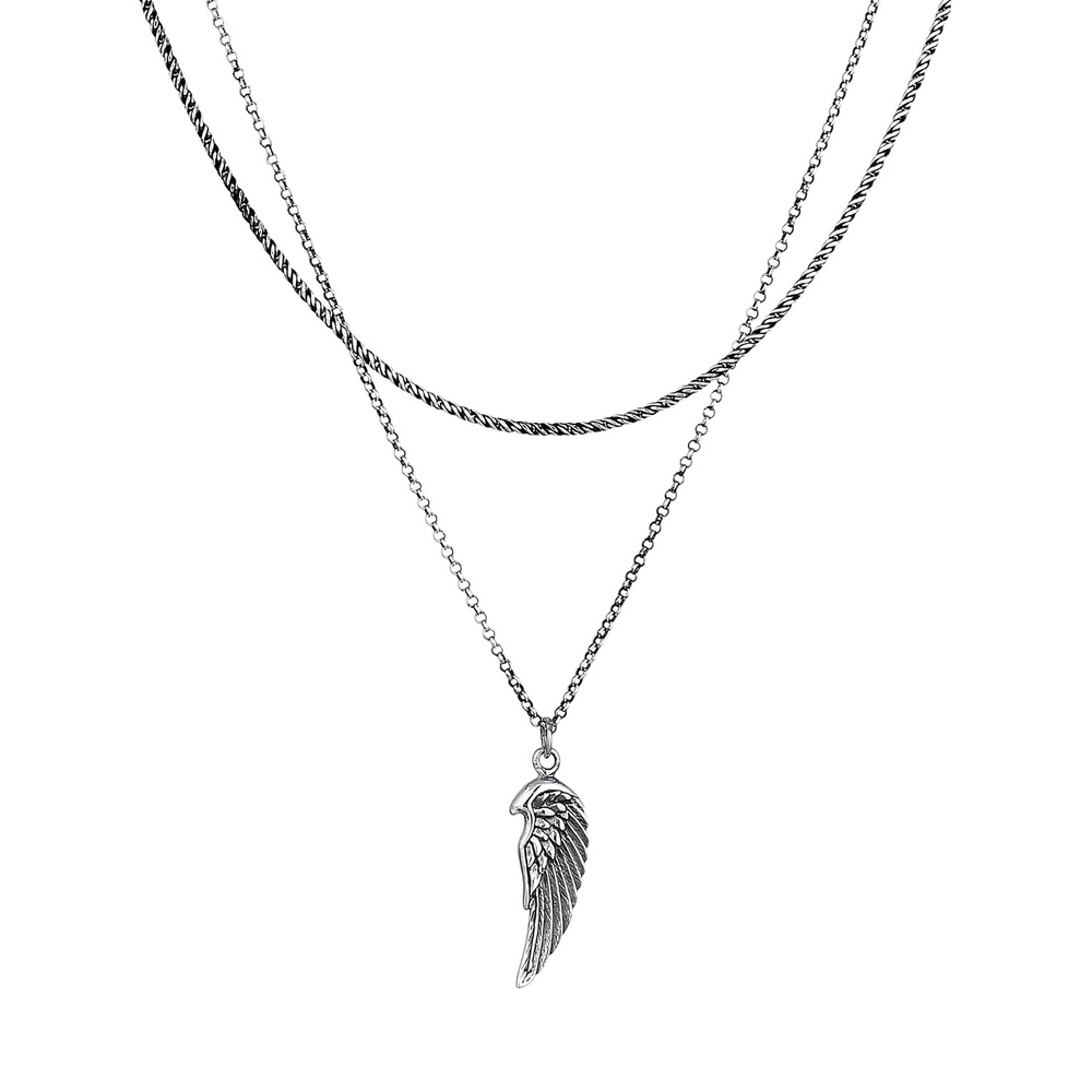 KUZZOI KUZZOI Collier Hommes Aile pendentif couche cordon en argent sterling 925 collier