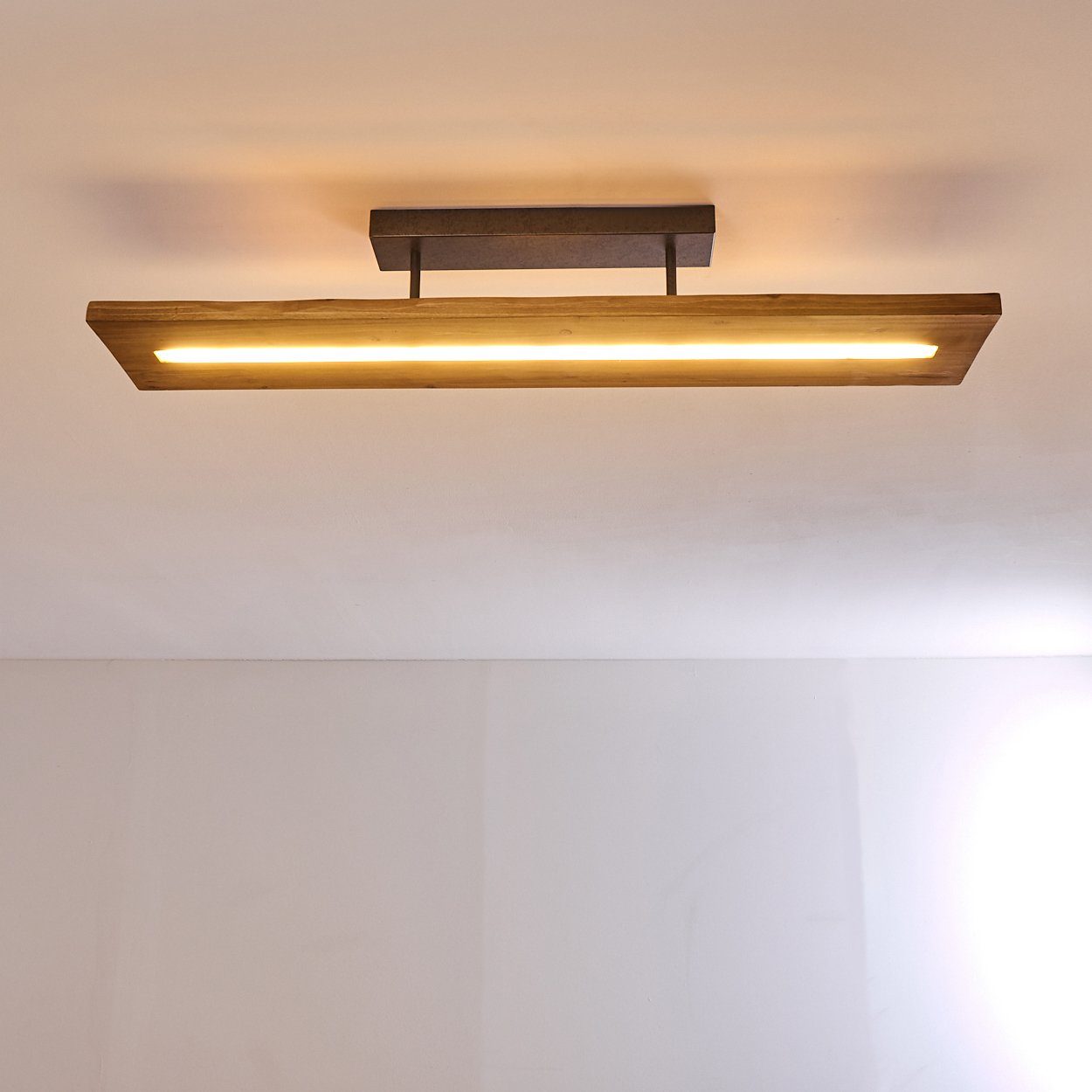 hofstein Deckenleuchte Volano dimmbare Deckenlampe aus dunklem Holz und Metall, Dunkelgrau, 3000 Kelvin, 3000 Lumen, moderne Zimmerlampe, dimmbar über den Lichtschalter