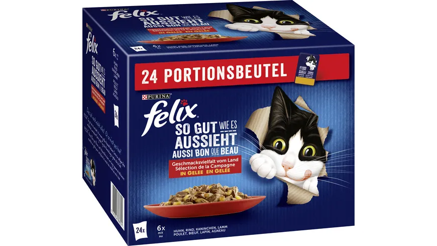 PURINA FELIX So gut wie es aussieht in Gelee Geschmacksvielfalt vom Land Katzennassfutter 2.04 kg