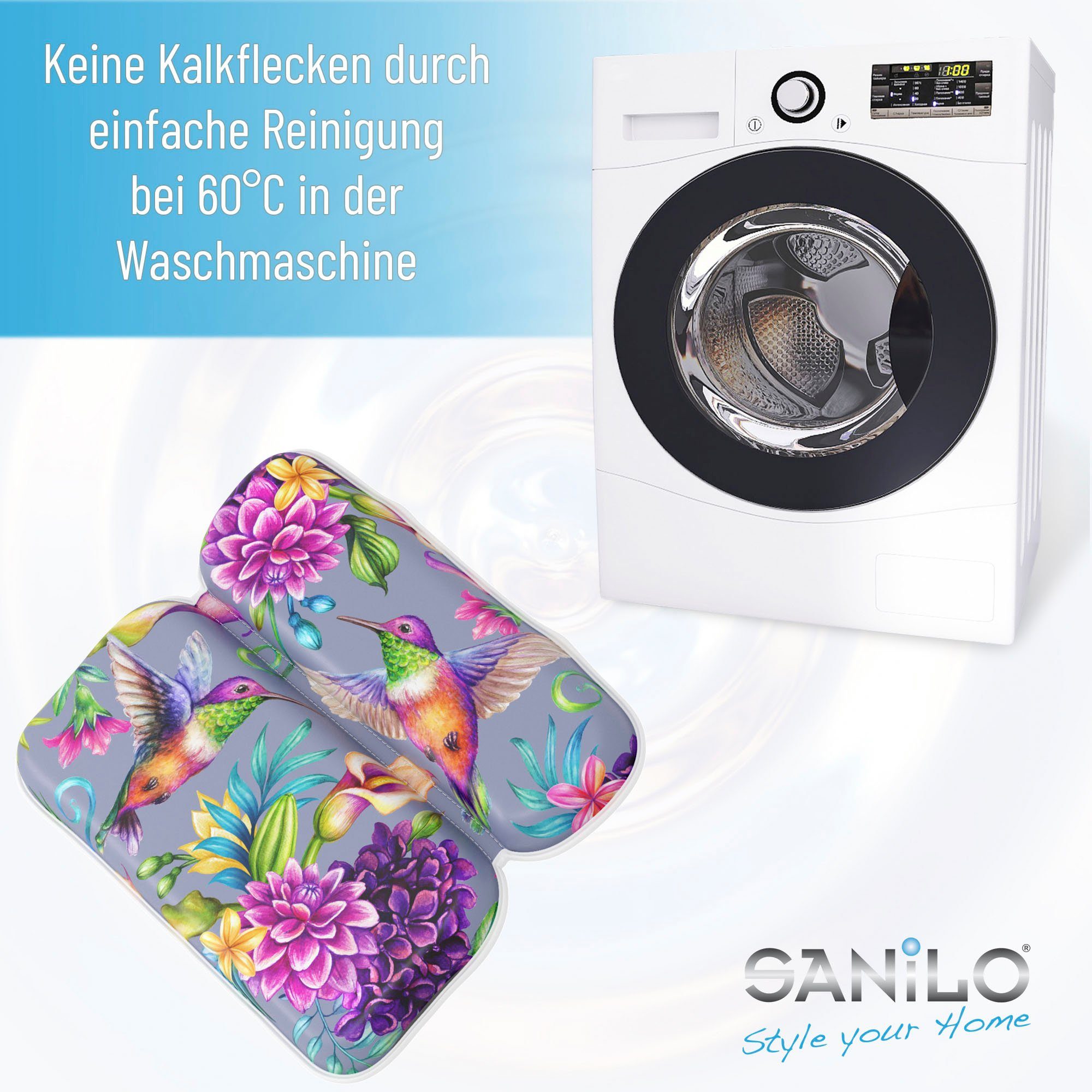 Sanilo Nackenkissen Badewannenkissen Kolibri, bequem, rutschfest, kräftige Farben, mit 7 starken Saugnäpfen